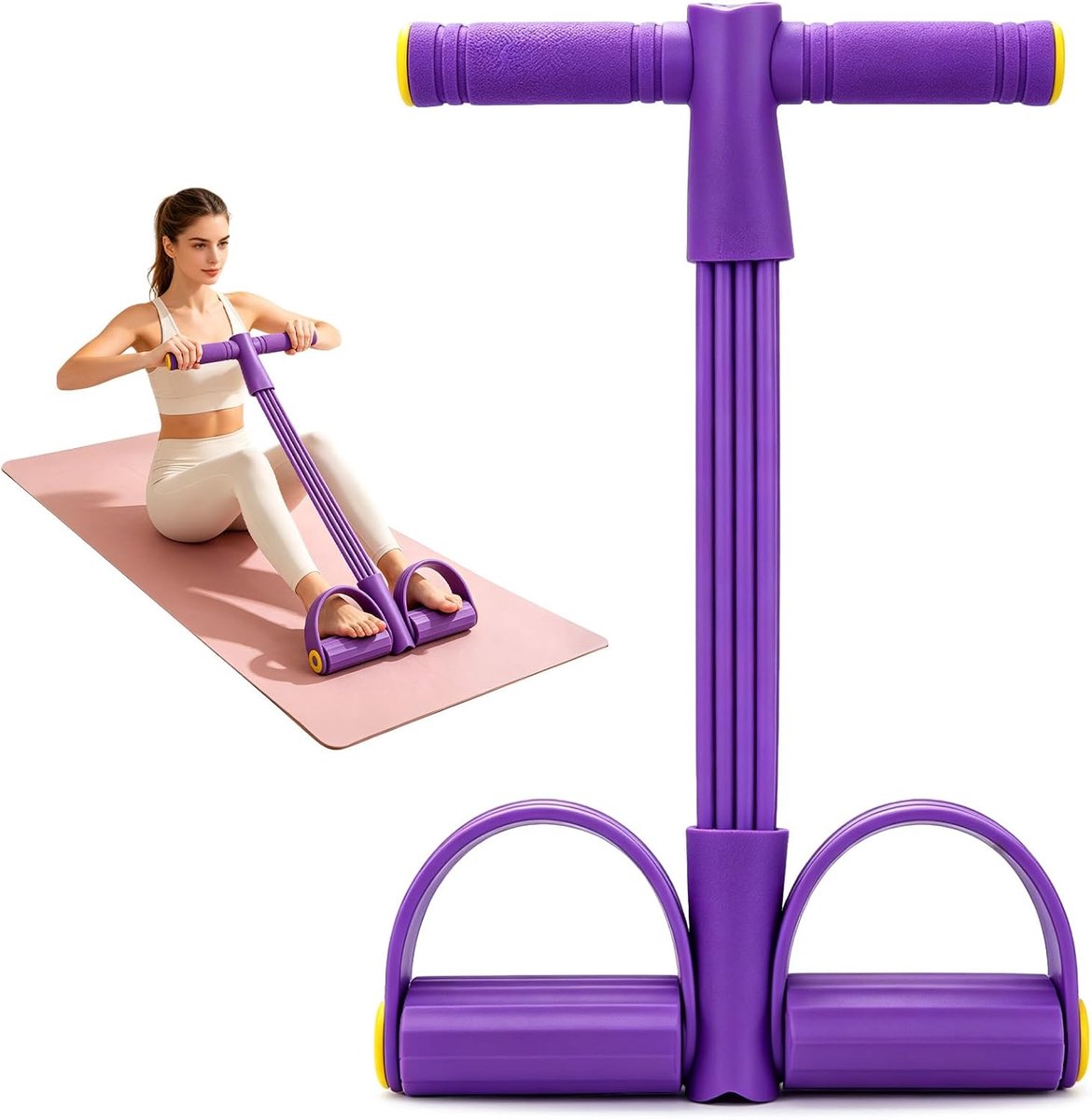 3-delige fitnessset, buiktrainer voor thuis, rugtrainer, weerstandsband in de vorm van een acht, expander fitness, buik- en rugtrainer, trekband met voetpedalen, full-body trainer, stretchoefeningen
