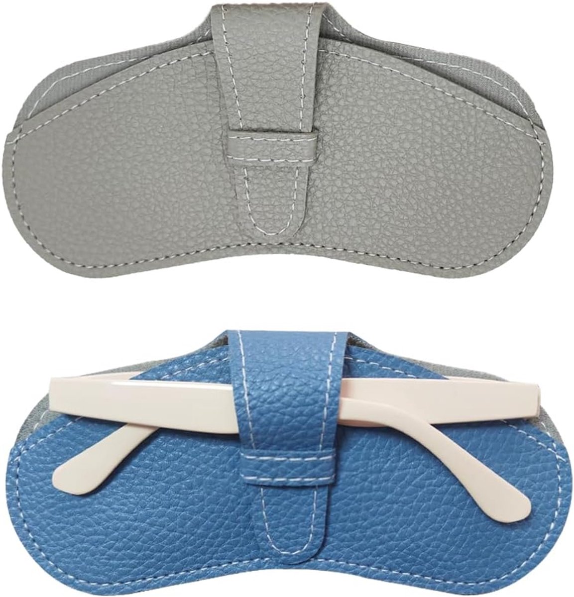 2 stuks zacht lederen zonnebrillenetui, draagbare slanke brillenkoker brillenhouder mouw reizen lichtgewicht beschermhoes mode platte dunne kleine krasbescherming zachte voering (grijs, blauw)