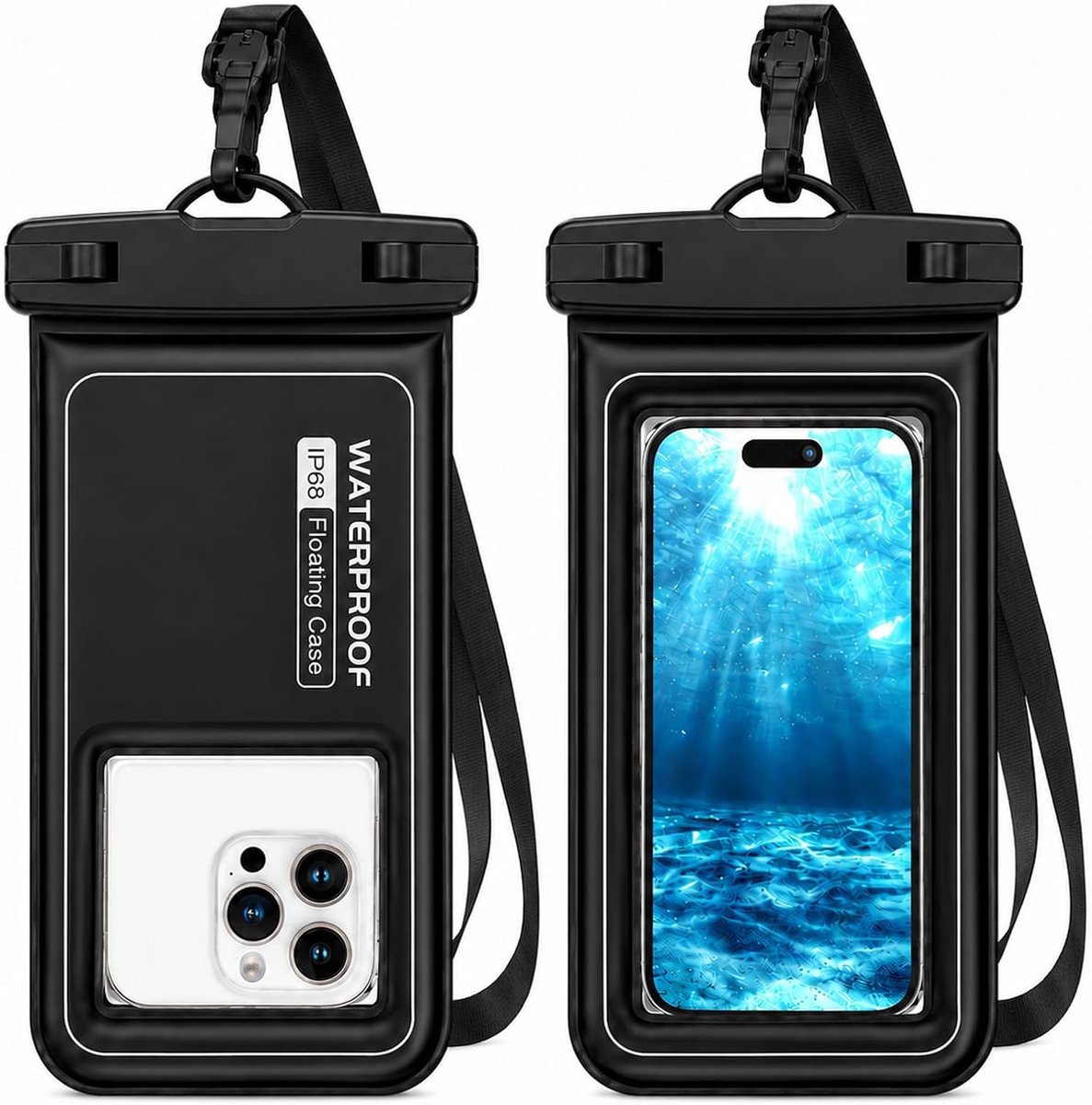 Waterdichte smartphonehoesje, IP68, waterdicht, drijvend, met verstelbaar koord, waterdicht, aanraakgevoelig, voor iPhone 17, 16, 15 Pro Max Plus, Galaxy S25, S24, tot 7,5 inch, 2 stuks