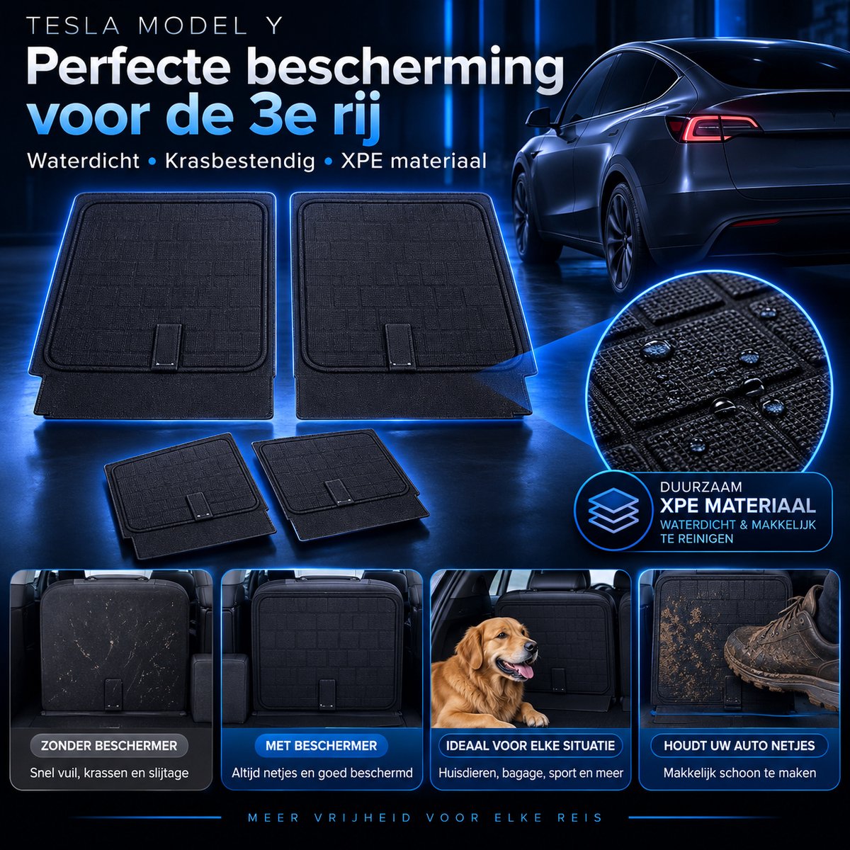 Tesla Model Y Stoelrugbeschermers 3e Rij (2021–heden) – XPE Materiaal – Waterdicht & Krasbestendig – Set