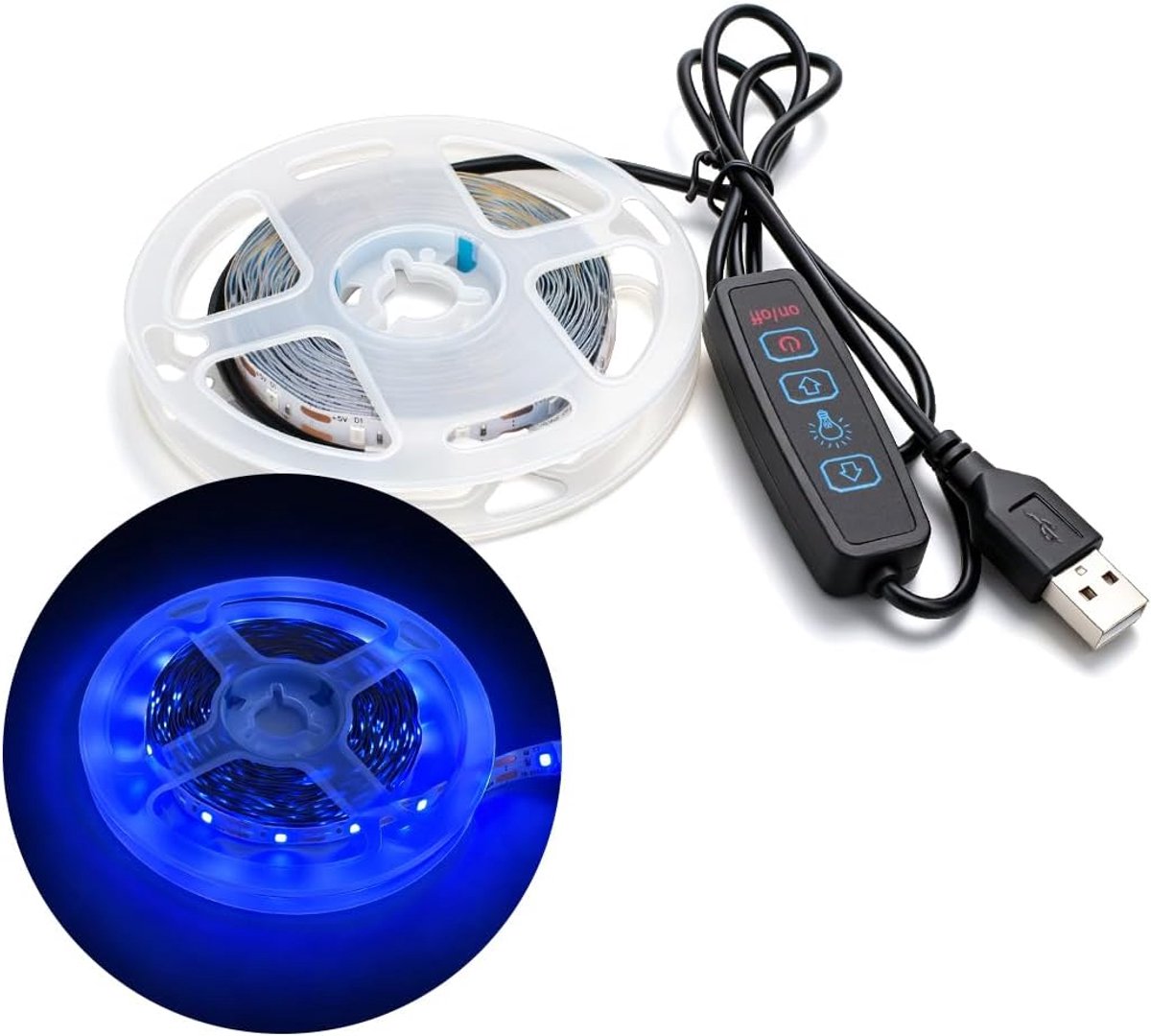 5M SMD LED Lichtstrook, 8mm Breedte 5V Blauwe 60LEDs/m Lichtstrook, USB-connector