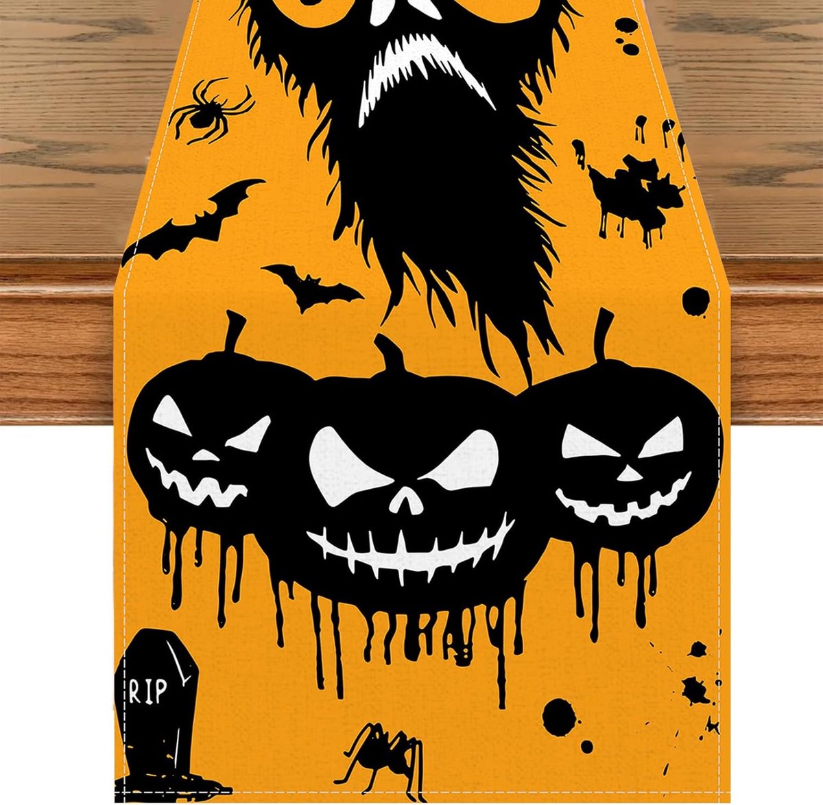Kat vleermuis Halloween tafelloper, Halloween tafelkleed, geest Halloween tafelkleed seizoensgebonden herfst keuken dineren, pompoenen tafellopers voor thuisfeest decor, 180 x 33 cm