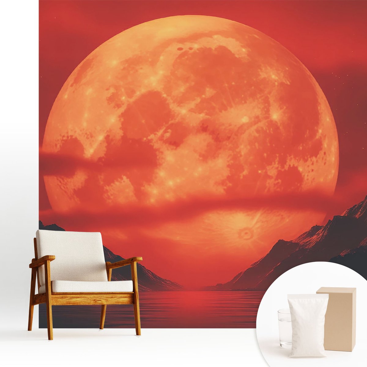 Wallfluent Fotobehang - Rood Vliesbehang - 250x250 cm - Nachtelijk Fenomeen Fotobehang Vlies - Woonkamer behang Kosmos - Muurschildering - Hal behang