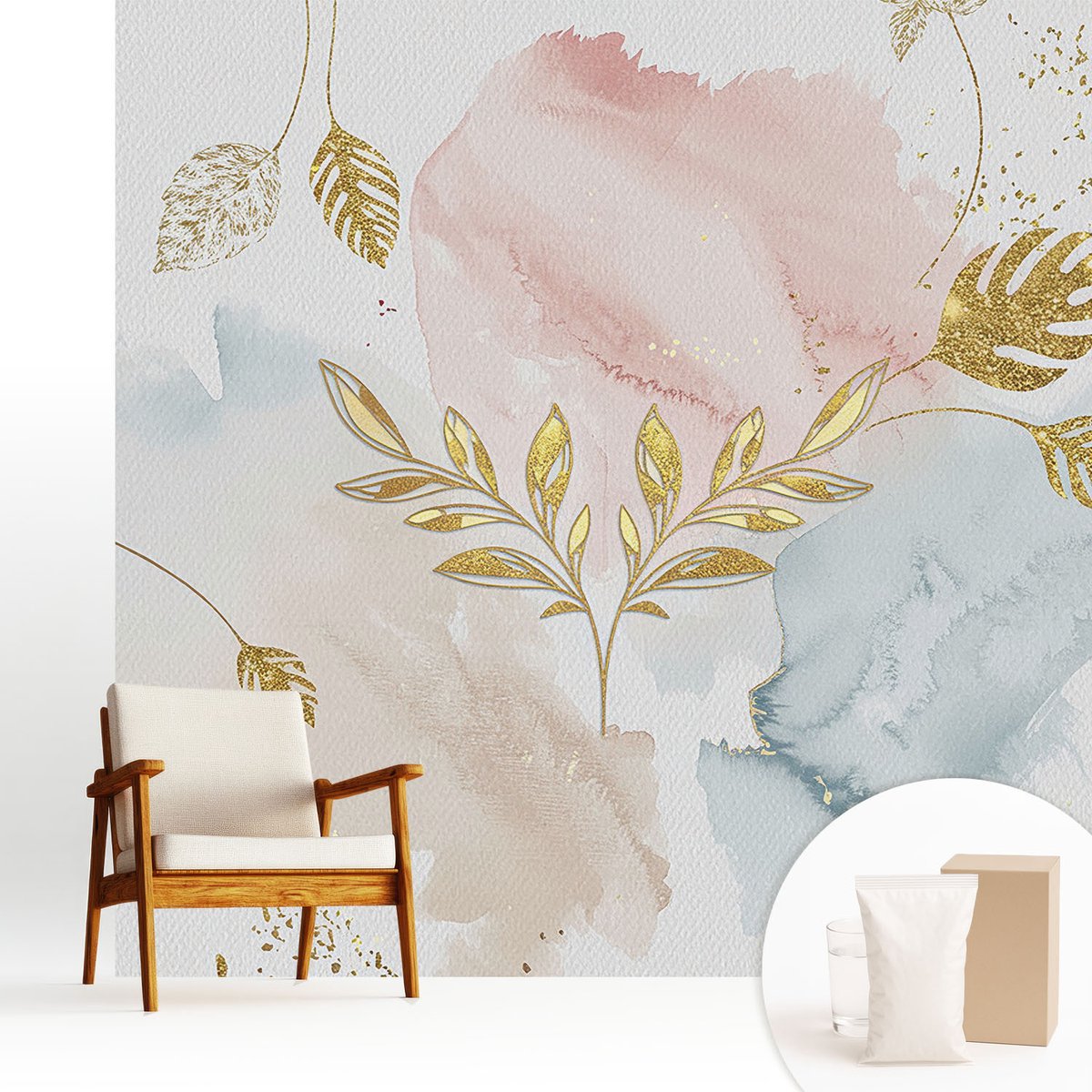 Wallfluent Fotobehang - Wit Vliesbehang - 250x250 cm - Botanische Charme Fotobehang Vlies - Hal behang Deel - Muurschildering - Woonkamer behang