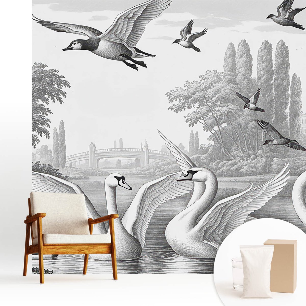 Wallfluent Fotobehang - Zwart-Wit Vliesbehang - 250x250 cm - Klassiek Landschap Fotobehang Vlies - Woonkamer behang Landschappen - Muurschildering - Hal behang