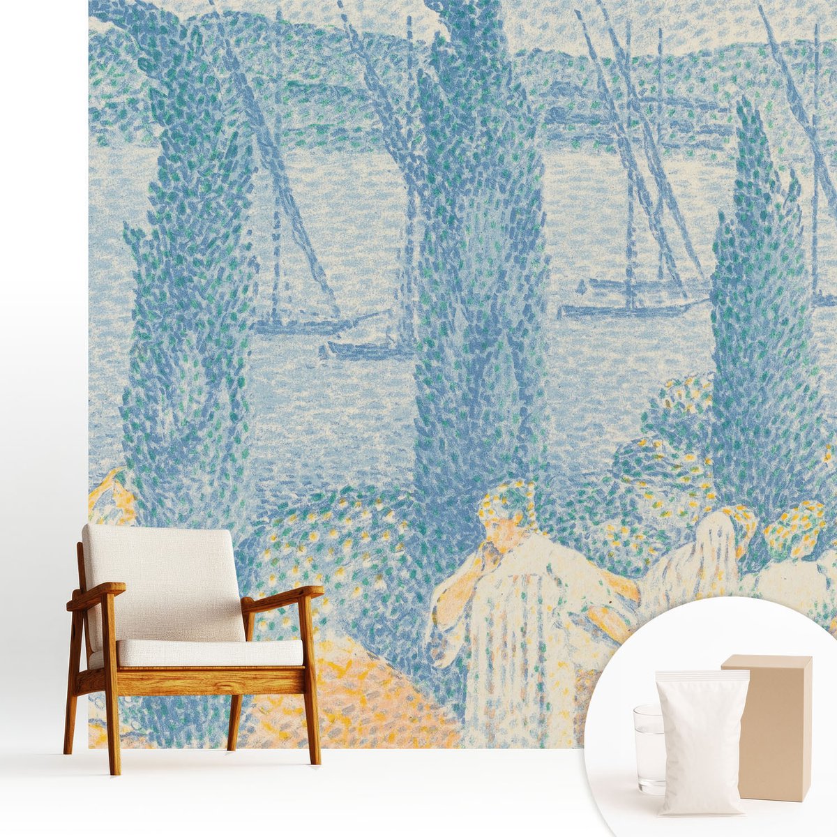Wallfluent Fotobehang - Blauw Vliesbehang - 250x250 cm - Luie Dag Fotobehang Vlies - Woonkamer behang Landschappen - Muurschildering - Hal behang