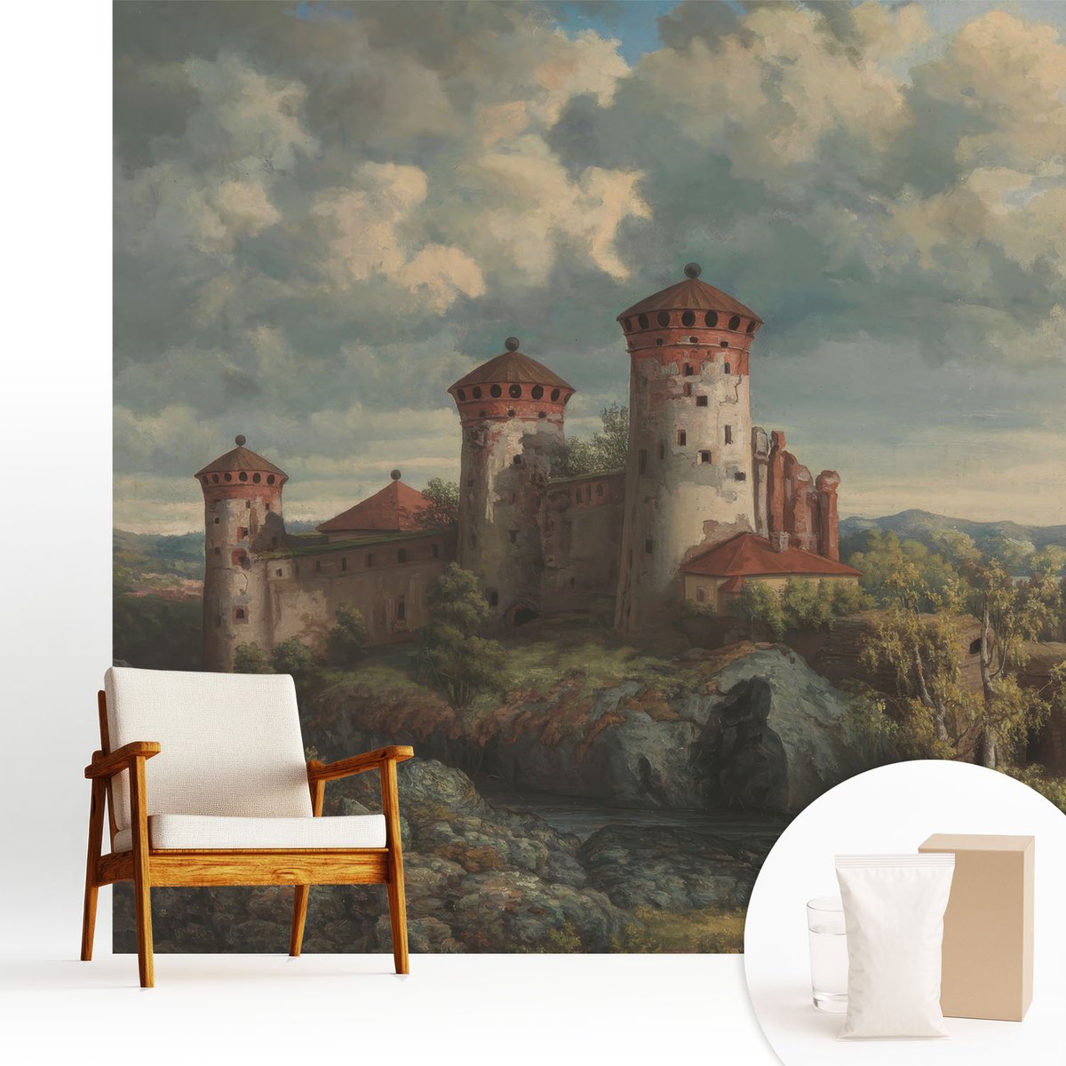 Wallfluent Fotobehang - Groente Vliesbehang - 250x250 cm - Romantisch Landschap Muurschildering - Slaapkamer behang Landschappen - Fotobehang Vlies - Slaapkamer behang