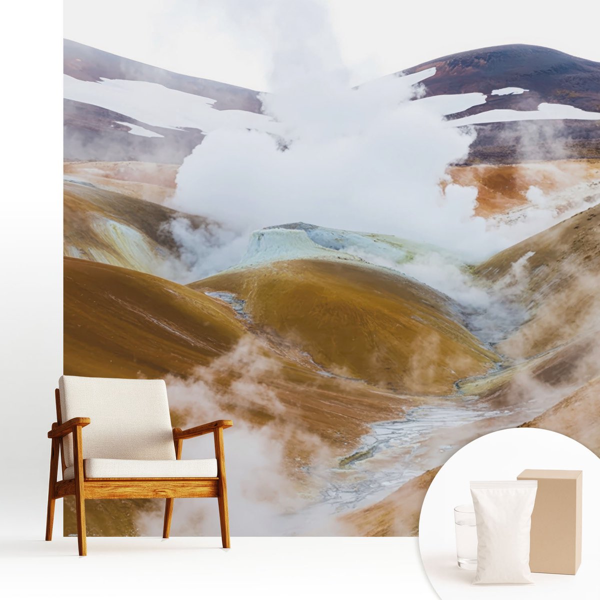 Wallfluent Fotobehang - Bruin Vliesbehang - 250x250 cm - Vulkanische Heuvels Fotobehang Vlies - Woonkamer behang Landschappen - Muurschildering - Hal behang