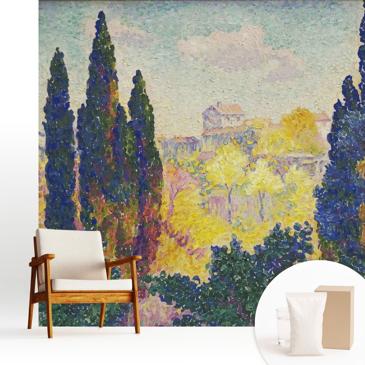Wallfluent Fotobehang - Groente Vliesbehang - 250x250 cm - Impressionistische Landschappen Fotobehang Vlies - Hal behang Landschappen - Muurschildering - Hal behang