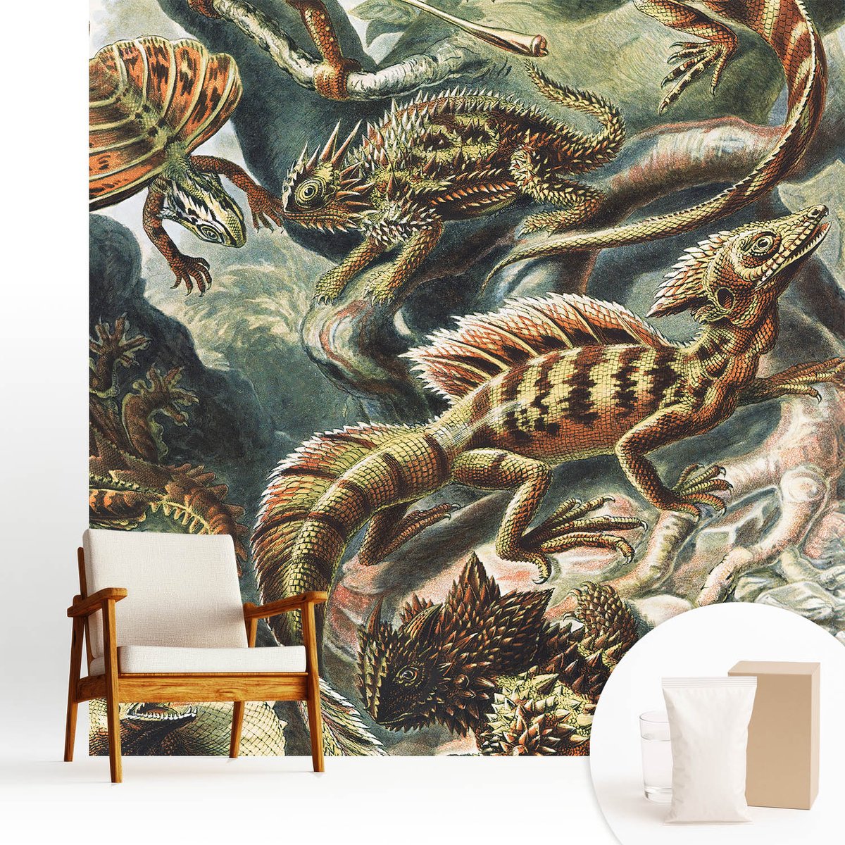 Wallfluent Fotobehang - Zwart Vliesbehang - 250x250 cm - Exotische Reptielen Fotobehang Vlies - Hal behang Dieren - Muurschildering - Hal behang