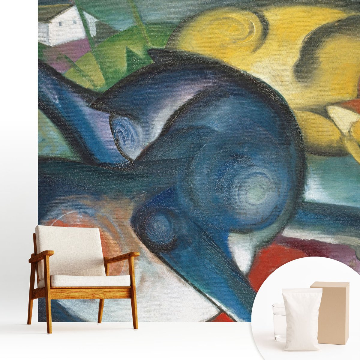 Wallfluent Fotobehang - Blauw Vliesbehang - 250x250 cm - Kattenmotief Muurschildering - Gang behang Deel - Fotobehang Vlies - Slaapkamer behang