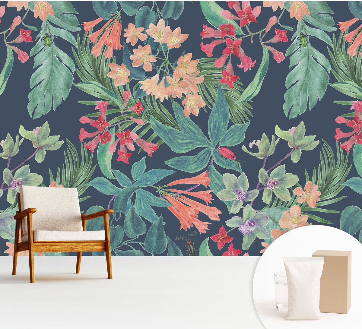 Wallfluent Fotobehang - Marine Vliesbehang - 312x219 cm - Tropische Bloemen Muurschildering - Gang behang Bloemen En Planten - Fotobehang Vlies - Slaapkamer behang