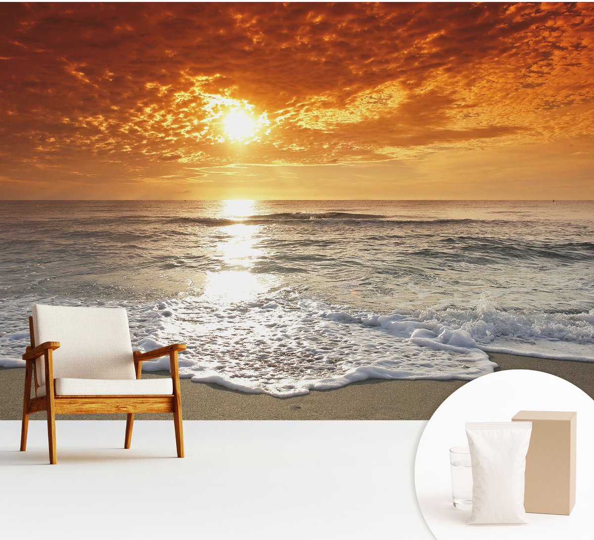 Wallfluent Fotobehang - Geel Vliesbehang - 312x219 cm - Oceaangolven Fotobehang Vlies - Hal behang Landschappen - Muurschildering - Hal behang