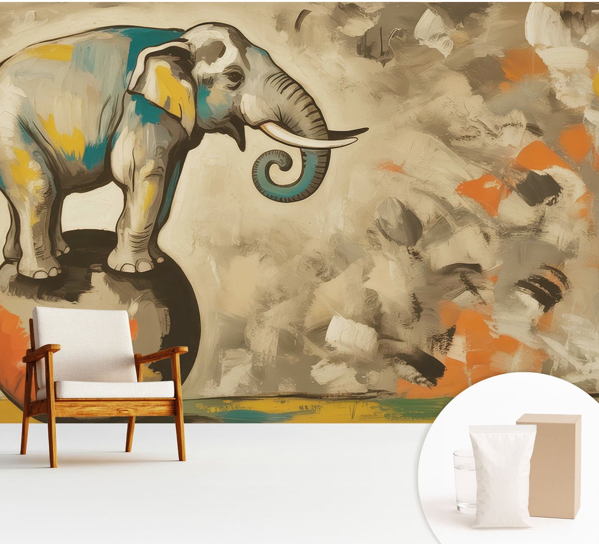Wallfluent Fotobehang - Grijs Vliesbehang - 312x219 cm - Abstracte Olifant Muurschildering - Gang behang Deel - Fotobehang Vlies - Gang behang