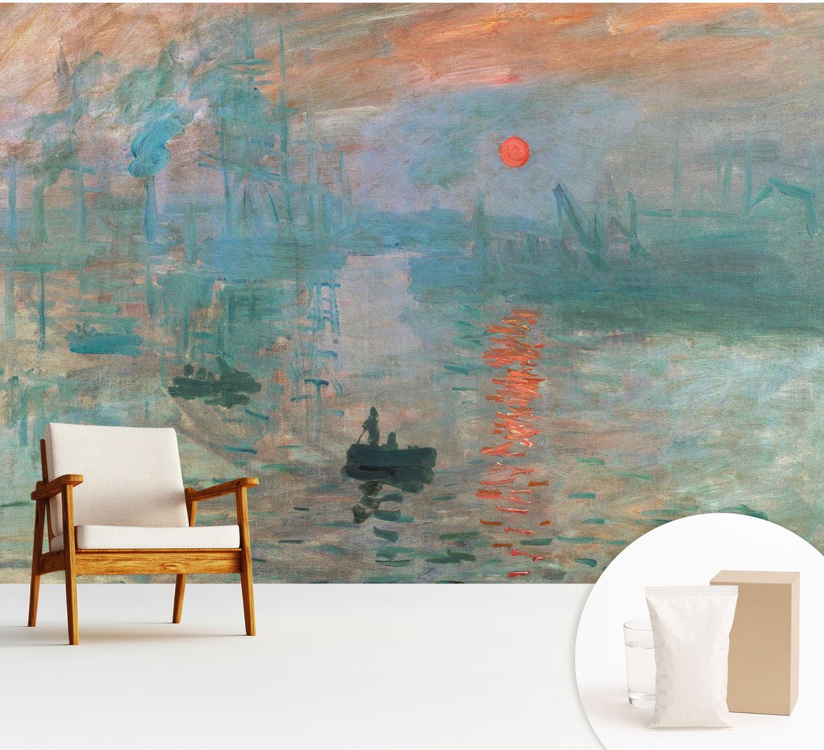 Wallfluent Fotobehang - Blauw Vliesbehang - 312x219 cm - Havenlandschap Fotobehang Vlies - Woonkamer behang Deel - Muurschildering - Woonkamer behang