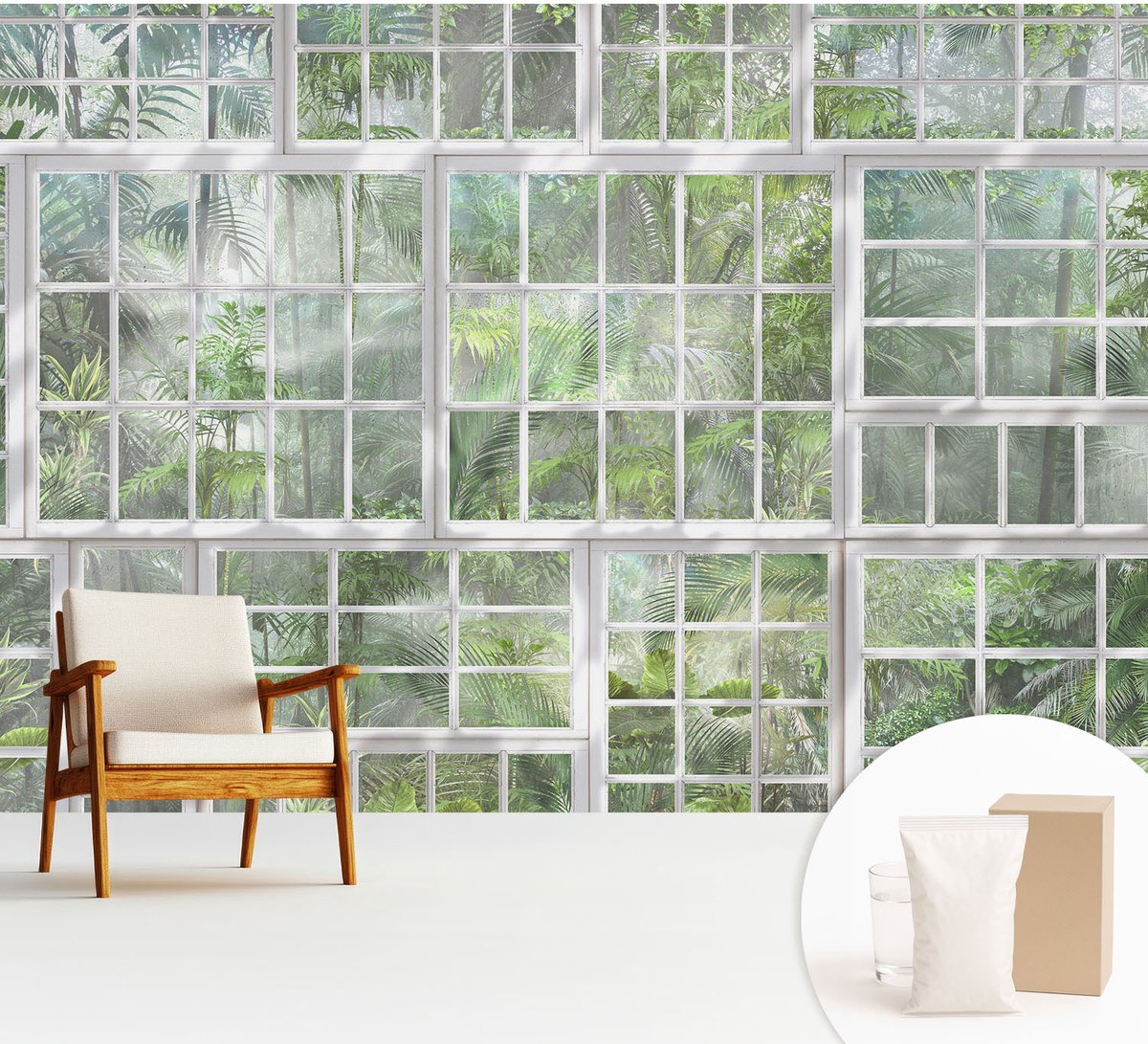 Wallfluent Fotobehang - Groente Vliesbehang - 312x219 cm - Groen Bos Muurschildering - Gang behang Bloemen En Planten - Fotobehang Vlies - Slaapkamer behang
