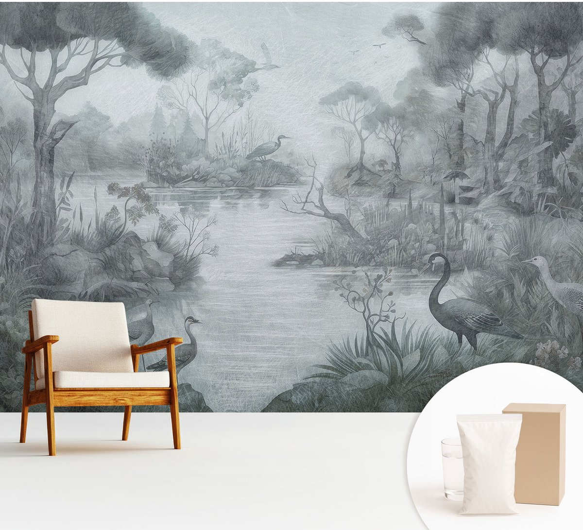 Wallfluent Fotobehang - Grijs Vliesbehang - 312x219 cm - Natuurlandschap Muurschildering - Gang behang Landschappen - Fotobehang Vlies - Slaapkamer behang