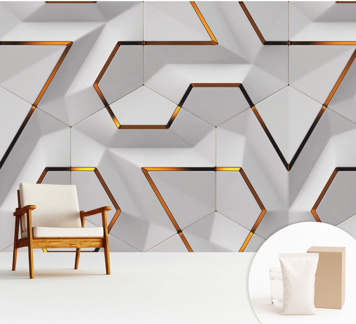 Wallfluent Fotobehang - Wit Vliesbehang - 312x219 cm - Moderne Geometrie Muurschildering - Slaapkamer behang Geometrie - Fotobehang Vlies - Slaapkamer behang
