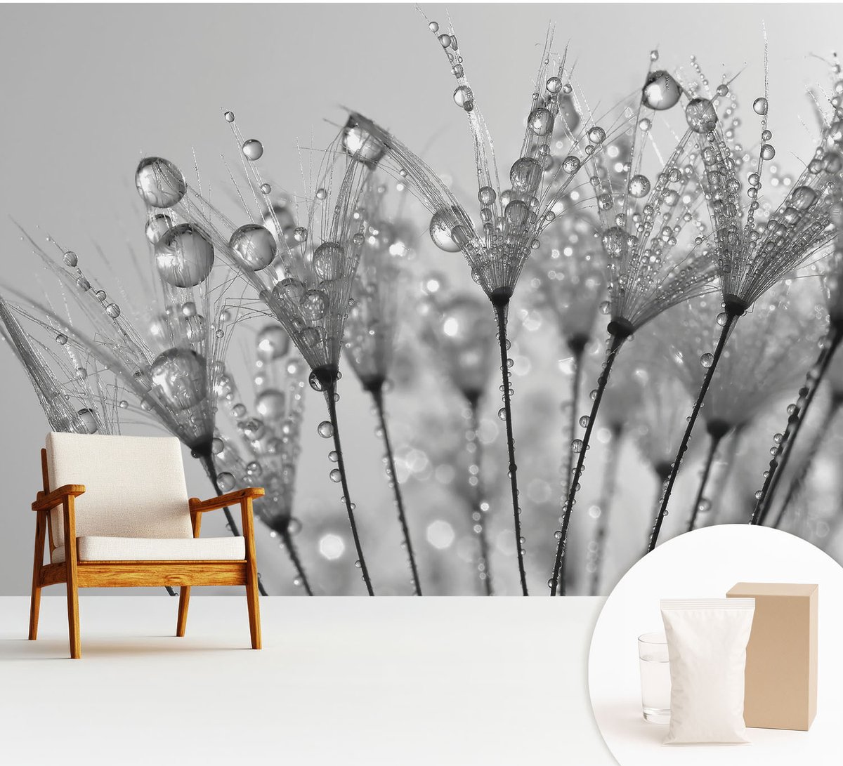 Wallfluent Fotobehang - Wit Vliesbehang - 312x219 cm - Natte Delicatesse Muurschildering - Slaapkamer behang Bloemen En Planten - Fotobehang Vlies - Slaapkamer behang