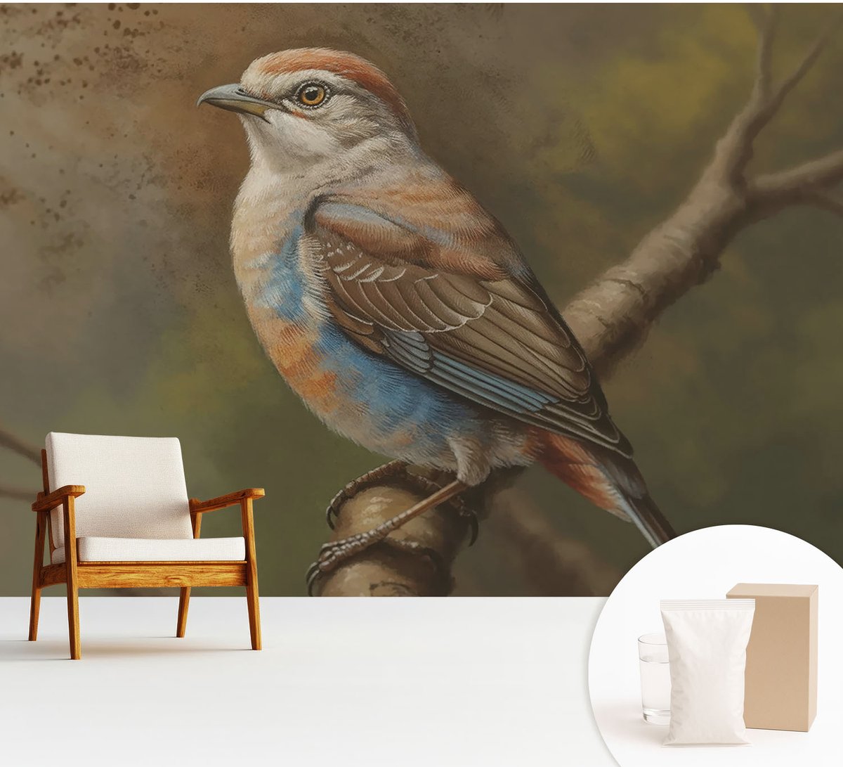 Wallfluent Fotobehang - Wit Vliesbehang - 312x219 cm - Vogelportret Fotobehang Vlies - Hal behang Dieren - Muurschildering - Woonkamer behang