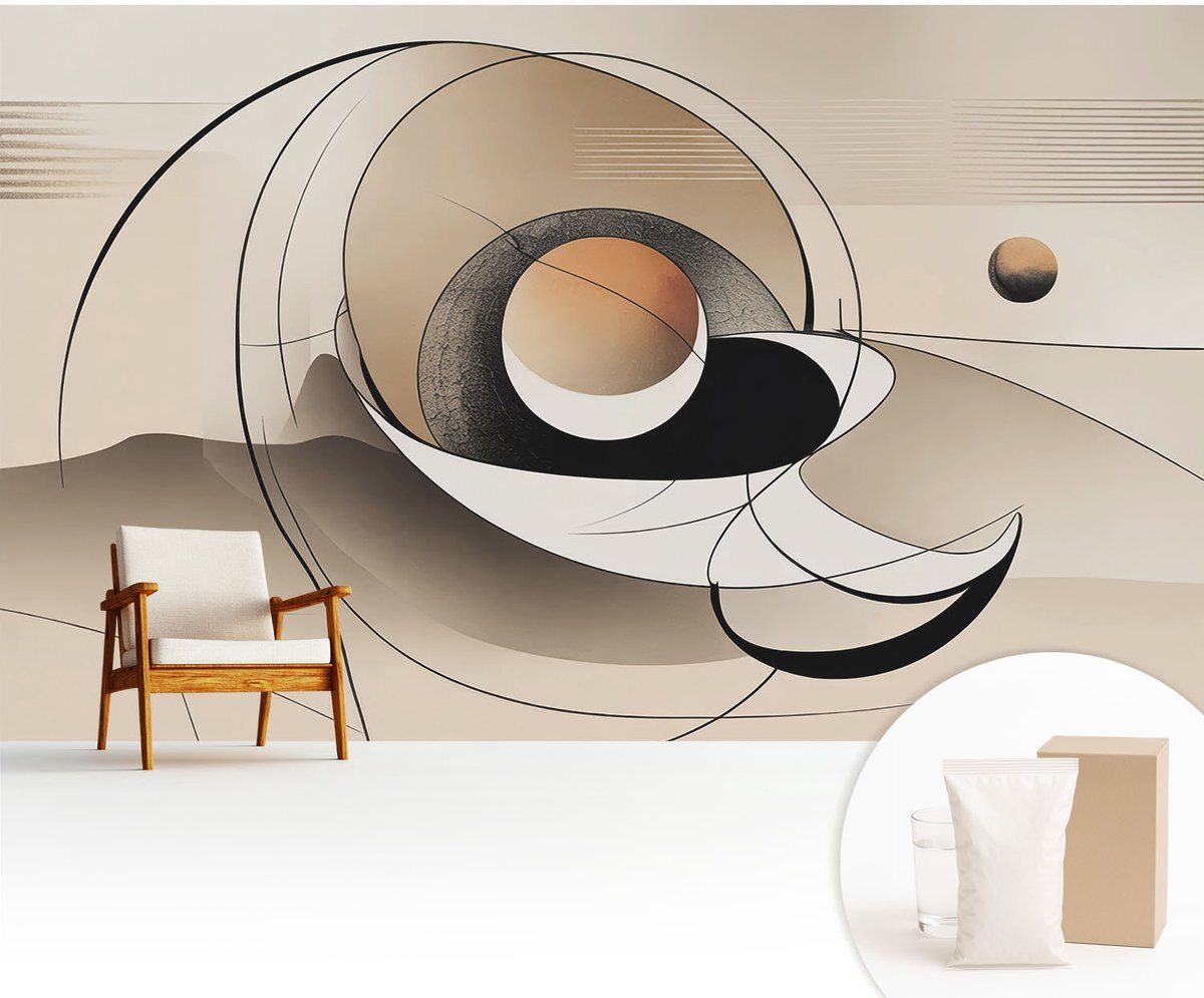 Wallfluent Fotobehang - Beige Vliesbehang - 416x254 cm - Harmonieuze Abstractie Muurschildering - Slaapkamer behang Abstractie - Fotobehang Vlies - Slaapkamer behang