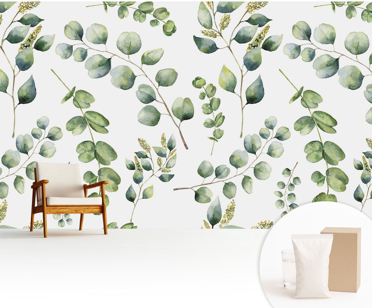 Wallfluent Fotobehang - Groente Vliesbehang - 416x254 cm - Groene Bladeren Fotobehang Vlies - Woonkamer behang Bloemen En Planten - Muurschildering - Woonkamer behang