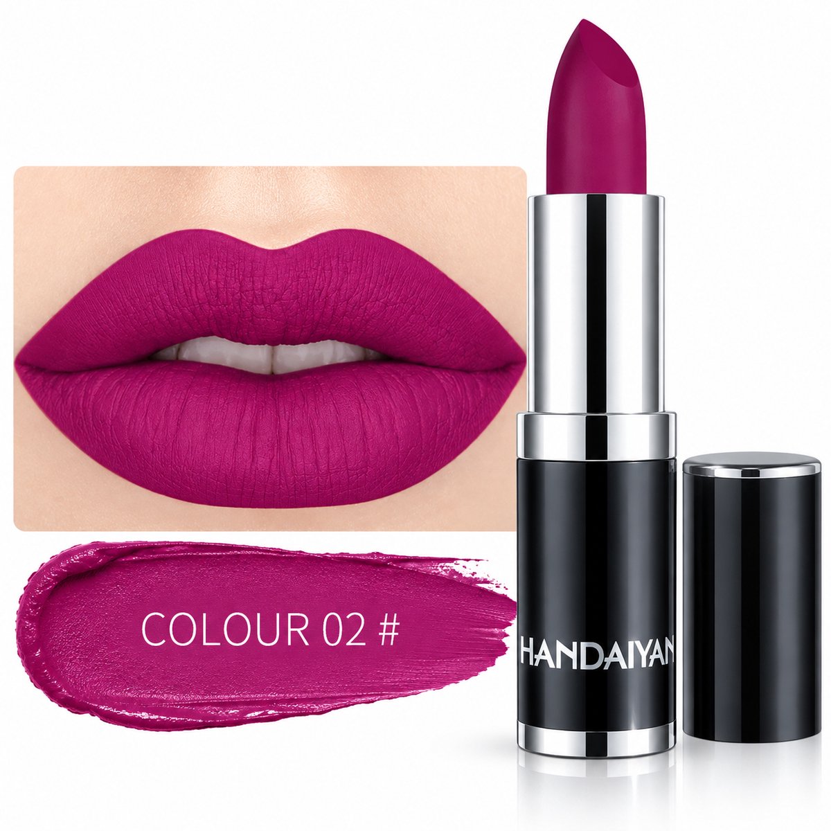 HANDAIYAN Matte Velvet Lipstick #02 – Paarse Matte Lippenstift – Langhoudend & Waterbestendig – Intense Donkerpaarse Kleur – Fluweelzachte Matte Finish – Lippen Make-up – Lippenstift Dames – Make-up | Paars , Roze Lippenstift