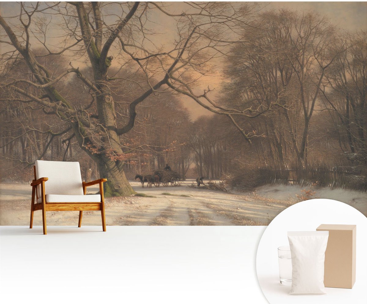 Wallfluent Fotobehang - Beige Vliesbehang - 416x254 cm - Winterlandschap Fotobehang Vlies - Hal behang Landschappen - Muurschildering - Woonkamer behang