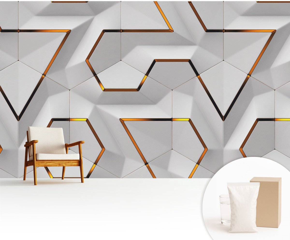 Wallfluent Fotobehang - Wit Vliesbehang - 416x254 cm - Moderne Geometrie Muurschildering - Gang behang Geometrie - Fotobehang Vlies - Slaapkamer behang