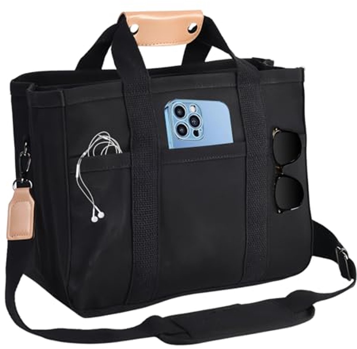 Tas met meerdere vakken voor dames, canvas handtas met handvat, schoudertas voor dames, ideaal voor reizen, school, werk, kliniek en lessen.