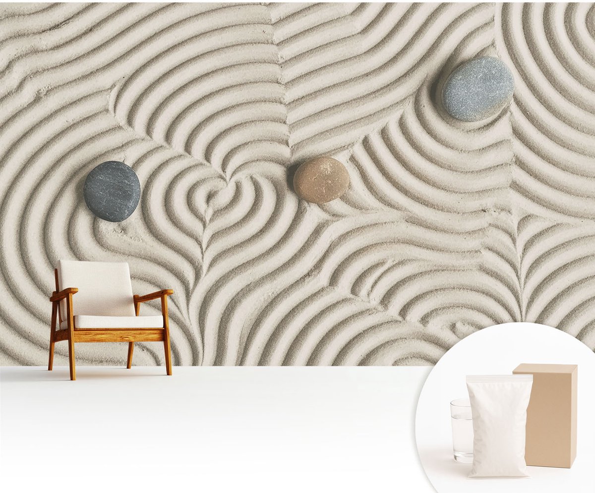 Wallfluent Fotobehang - Wit Vliesbehang - 416x254 cm - Harmonieuze Golven Fotobehang Vlies - Woonkamer behang Teksten - Muurschildering - Woonkamer behang