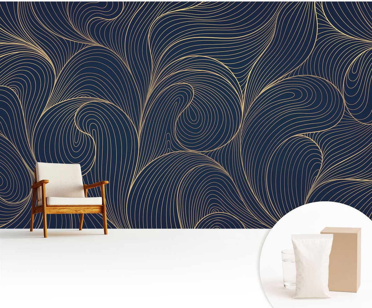 Wallfluent Fotobehang - Marine Vliesbehang - 416x254 cm - Golvend Motief Muurschildering - Slaapkamer behang Abstractie - Fotobehang Vlies - Gang behang