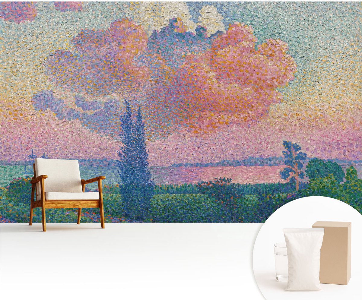 Wallfluent Fotobehang - Roze Vliesbehang - 416x254 cm - Kleurrijk Landschap Fotobehang Vlies - Hal behang Deel - Muurschildering - Hal behang