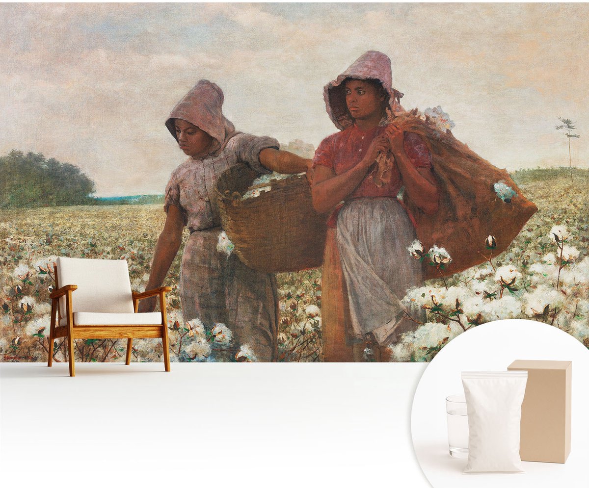 Wallfluent Fotobehang - Wit Vliesbehang - 416x254 cm - Werken In Het Veld Muurschildering - Slaapkamer behang Mensen - Fotobehang Vlies - Slaapkamer behang