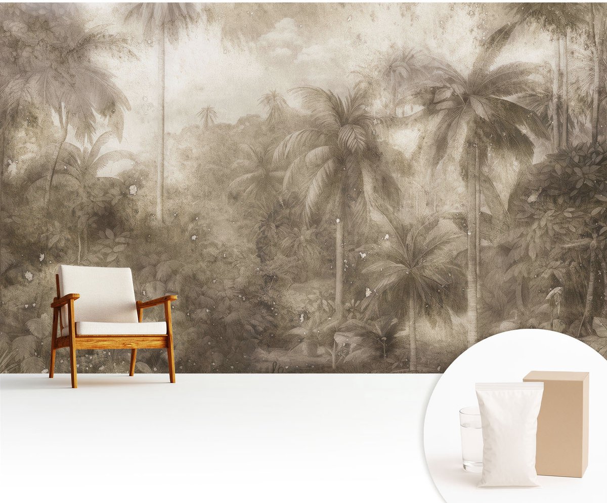 Wallfluent Fotobehang - Bruin Vliesbehang - 416x254 cm - Exotisch Landschap Fotobehang Vlies - Hal behang Bloemen En Planten - Muurschildering - Woonkamer behang