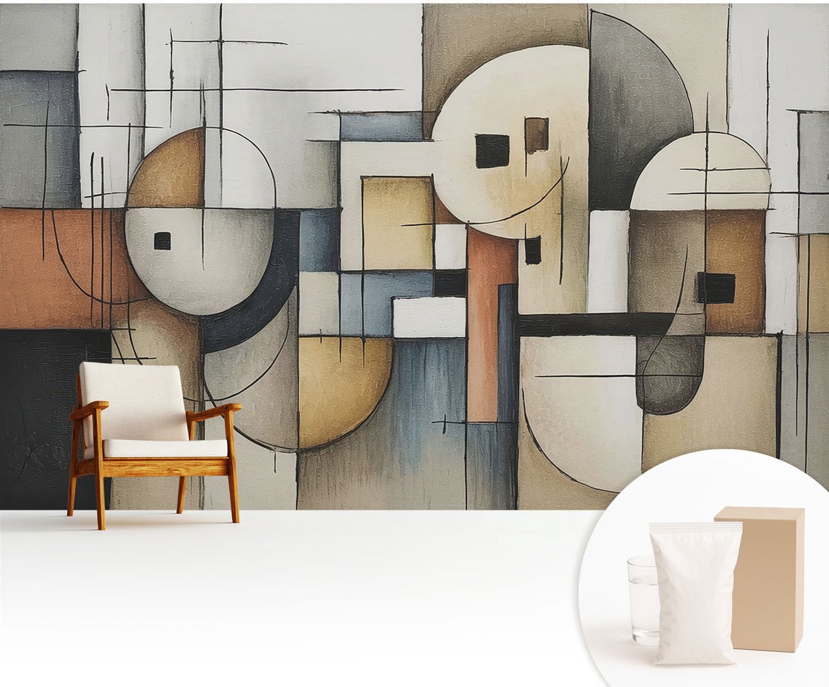 Wallfluent Fotobehang - Grijs Vliesbehang - 416x254 cm - Geometrische Harmonie Muurschildering - Slaapkamer behang Abstractie - Fotobehang Vlies - Slaapkamer behang