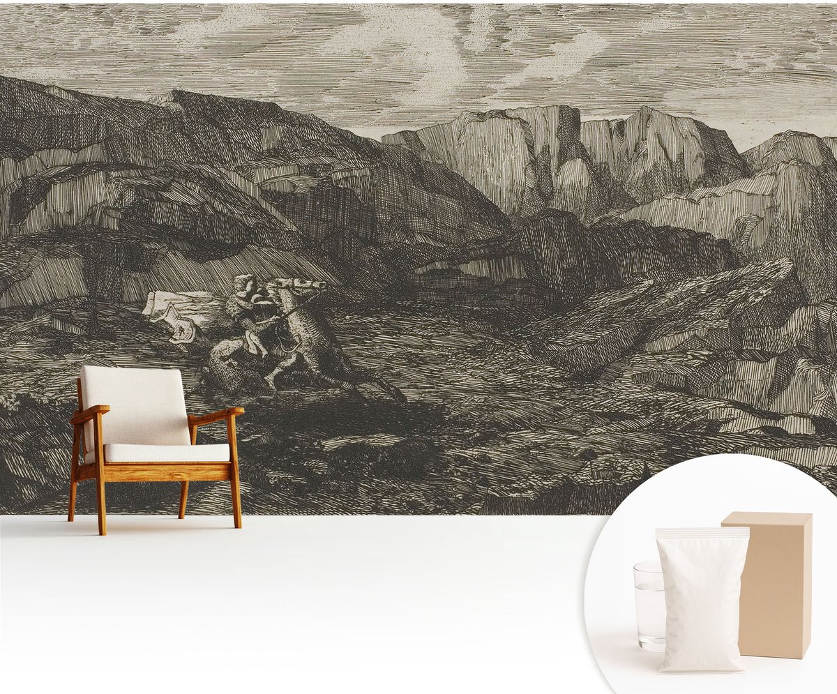 Wallfluent Fotobehang - Bruin Vliesbehang - 416x254 cm - Bergtocht Muurschildering - Gang behang Landschappen - Fotobehang Vlies - Slaapkamer behang