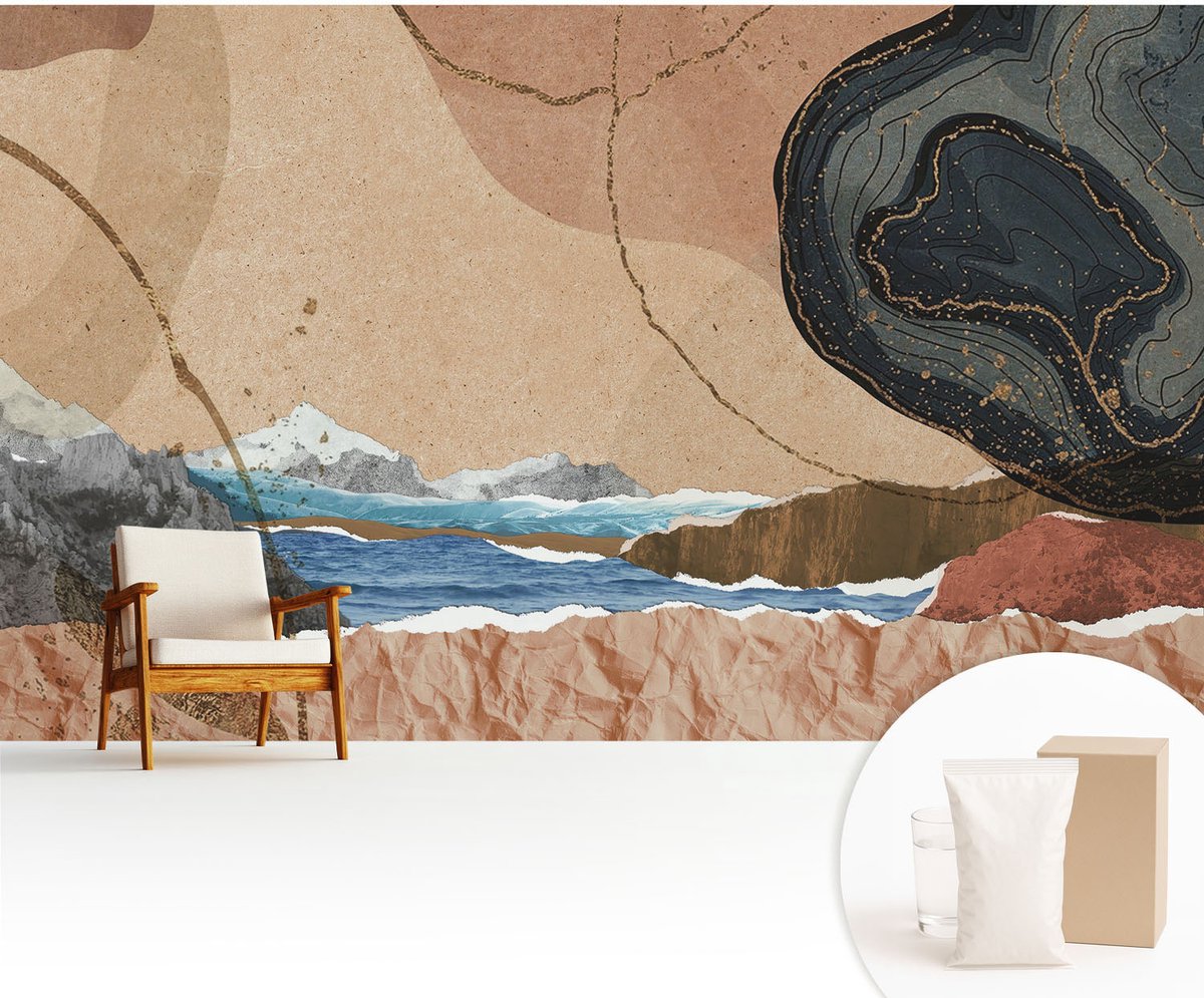 Wallfluent Fotobehang - Bruin Vliesbehang - 416x254 cm - Abstract Landschap Fotobehang Vlies - Woonkamer behang Deel - Muurschildering - Hal behang