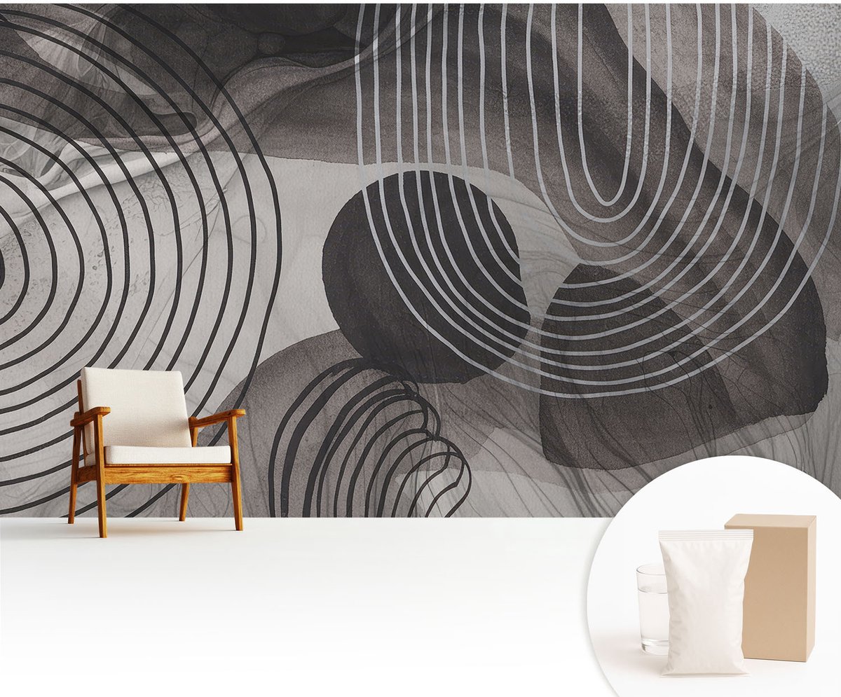 Wallfluent Fotobehang - Grijs Vliesbehang - 416x254 cm - Harmonie Van Vormen Fotobehang Vlies - Hal behang Abstractie - Muurschildering - Woonkamer behang