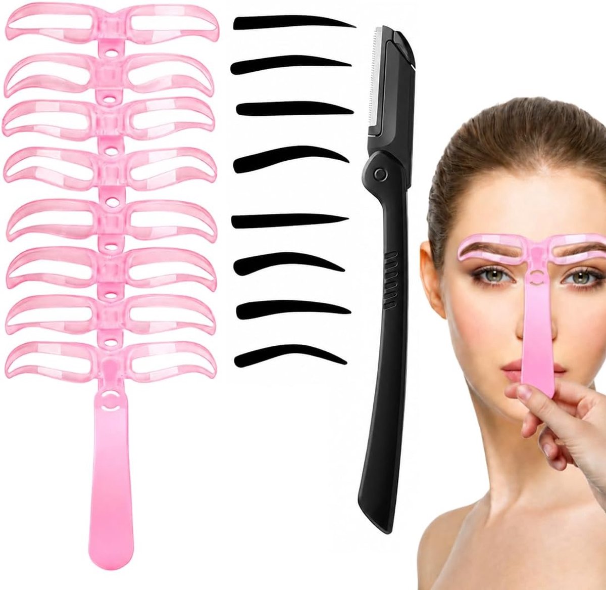 9 stuks wenkbrauwvormen voor beginners, herbruikbaar, make-up in 3 minuten, inclusief wenkbrauwtrimmer - ShopVlot