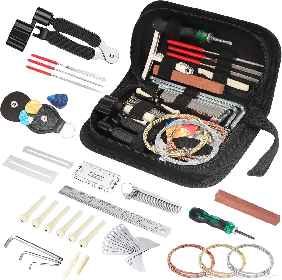 Guitar Repair Kit, 63-Piece Guitar Grooming Kit with Saddle, Bridge, Tuner, Screwdriver, Pick and File, Guitar - ShopVlot