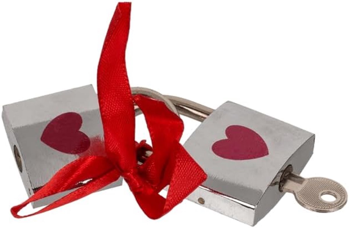 Hangslot set van 2 met rode hartjes - zilver - ideaal voor Valentijnsdag - symboliseer liefde - ShopVlot