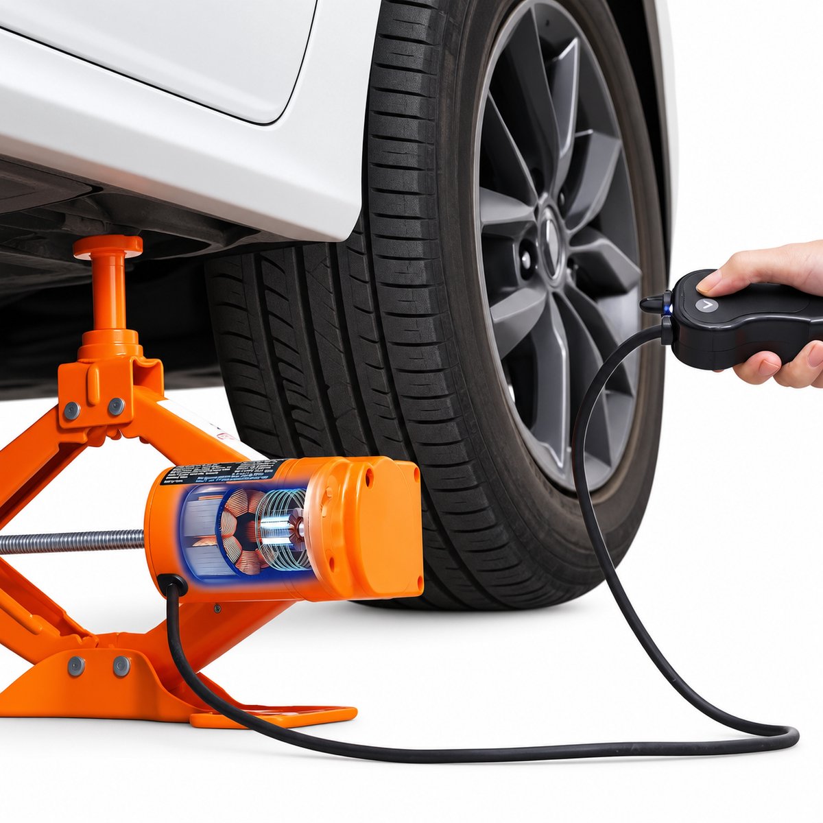 Veya Autokrik - Schaarkrik - Elektrisch - Oranje - Draagvermogen tot 5 ton - Voor auto's, bestelwagens en campers - Voeding 12V DC