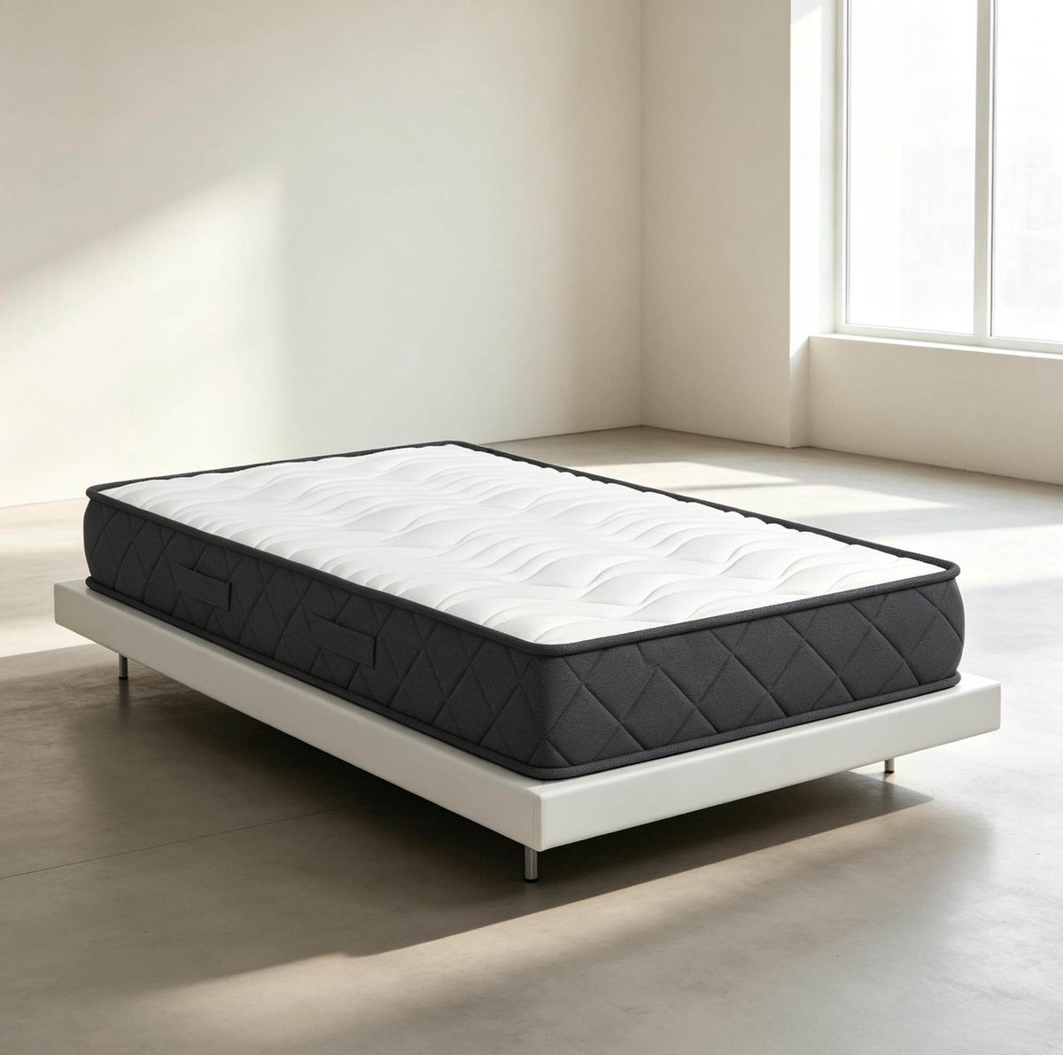 STILVORA Traagschuimmatras 90x190 cm – Drukverlagende Steun met Golfschuim – Geschikt voor Verstelbare Bodems – Voor Volwassenen – Wit en Grijs