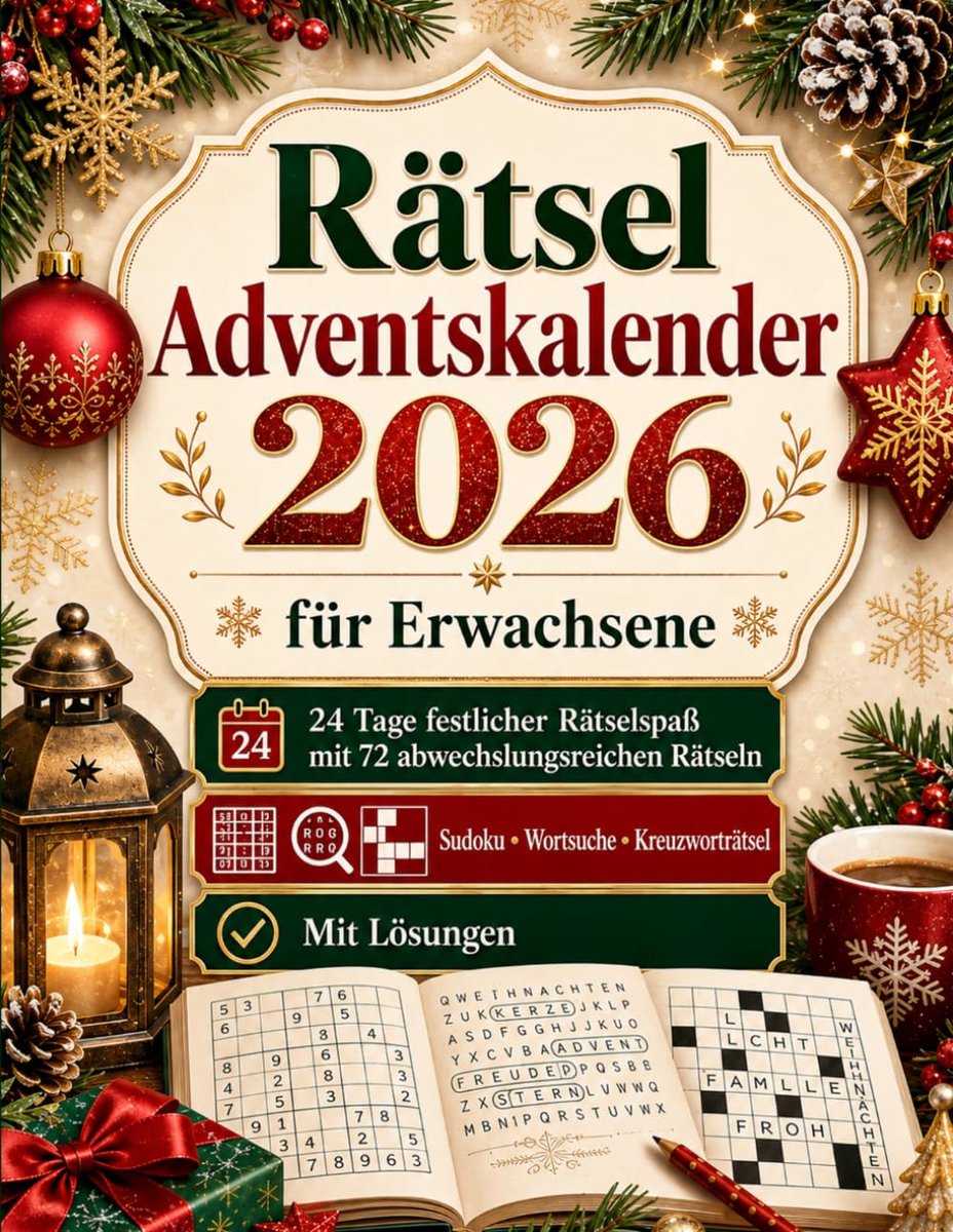 Rätsel Adventskalender 2026: 24 Tage festlicher Rätselspaß für Erwachsene mit 72 abwechslungsreichen Sudoku - ShopVlot