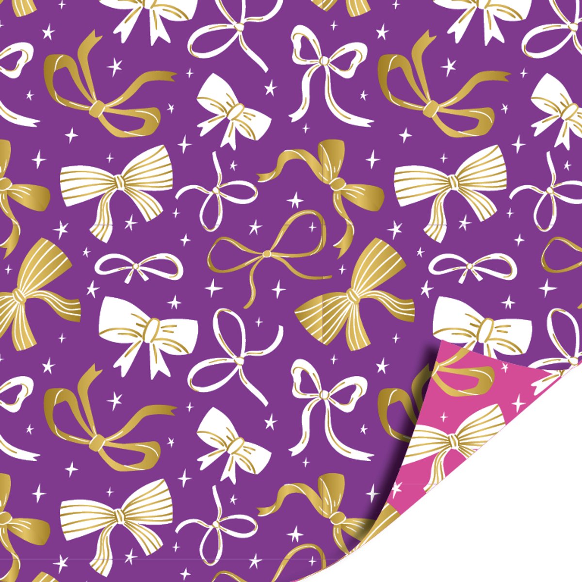 Het Inpakhuis - Cadeaupapier - Inpakpapier - Kadopapier - Kerst - Bows purple - Bows Pink - Strikjes - Roze Paars - 70cm x 2mtr