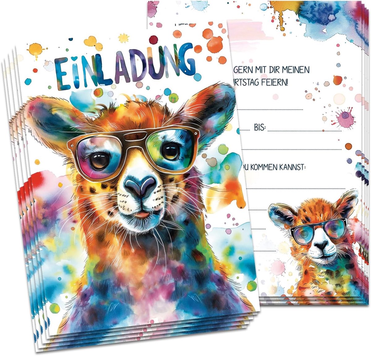 12x Kinderverjaardagseinladingen voor Jongens | Dier-design Kindergeburtstagseinladingen | Met 12 Enveloppen & 12 Stickers