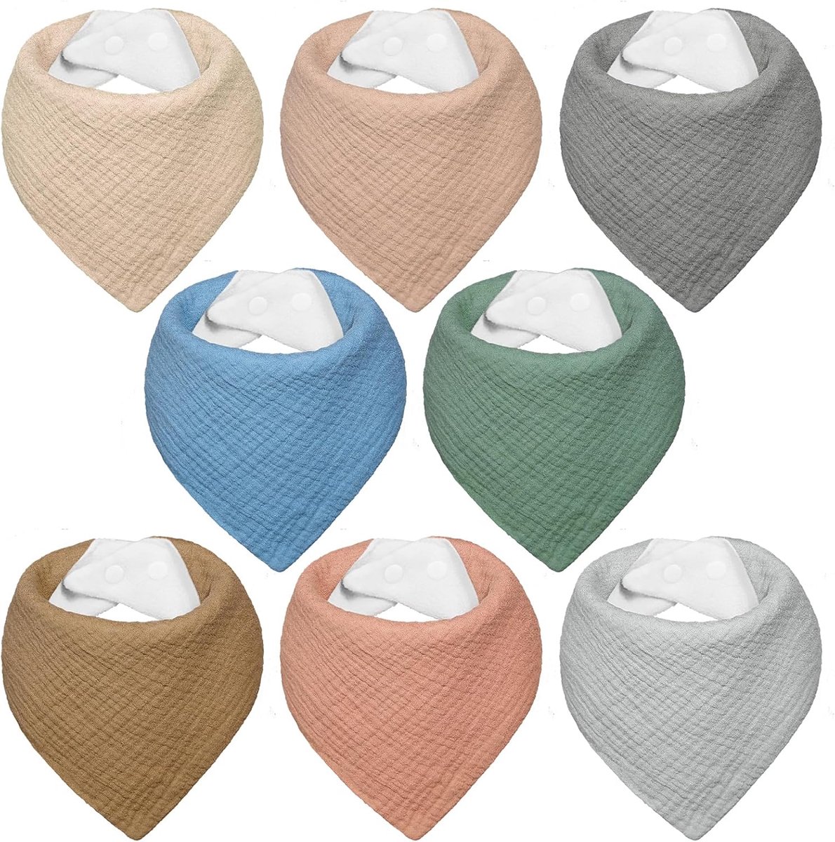 Slabbetjes voor Baby, Driehoekige Babysjaal van Mousseline, Kwijlslabbetjes voor Jongens en Meisjes, Zeer Absorberend en Verstelbaar, 8 Stuks
