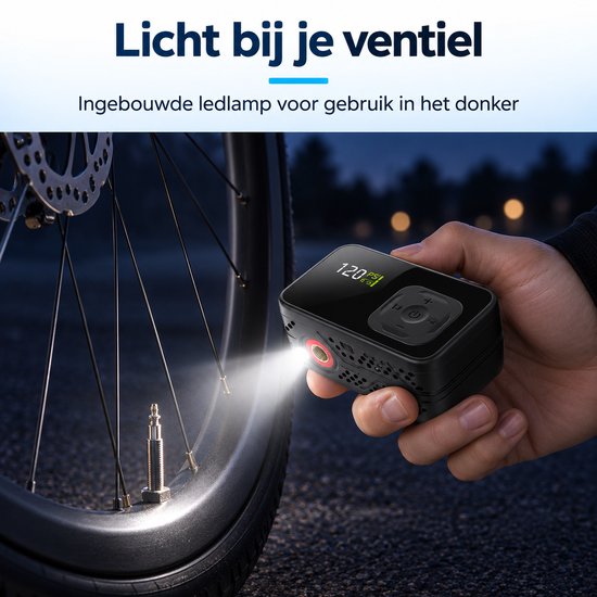 YQLAFT Elektrische Fietspomp - Luchtcompressor Bandenpomp - Intelligente drukinstelling - Maximaal tot 120 PSI - Bandenpomp - Luchtcompressor - Automatisch uitschakelen - Geschikt voor racefietsen, mountainbikes, elektrische fietsen en ballen — afbeelding 3