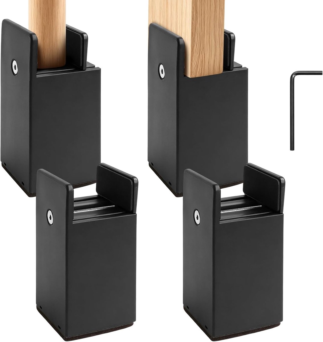 4 stuks meubelverhogingen, 10 cm, verstelbare meubelverhoging met schroefklem, tafelverhoging, stoelverhoging, bedverhoging, bankverhoging voor 10-50 cm brede vierkante stoelpoot, zwart